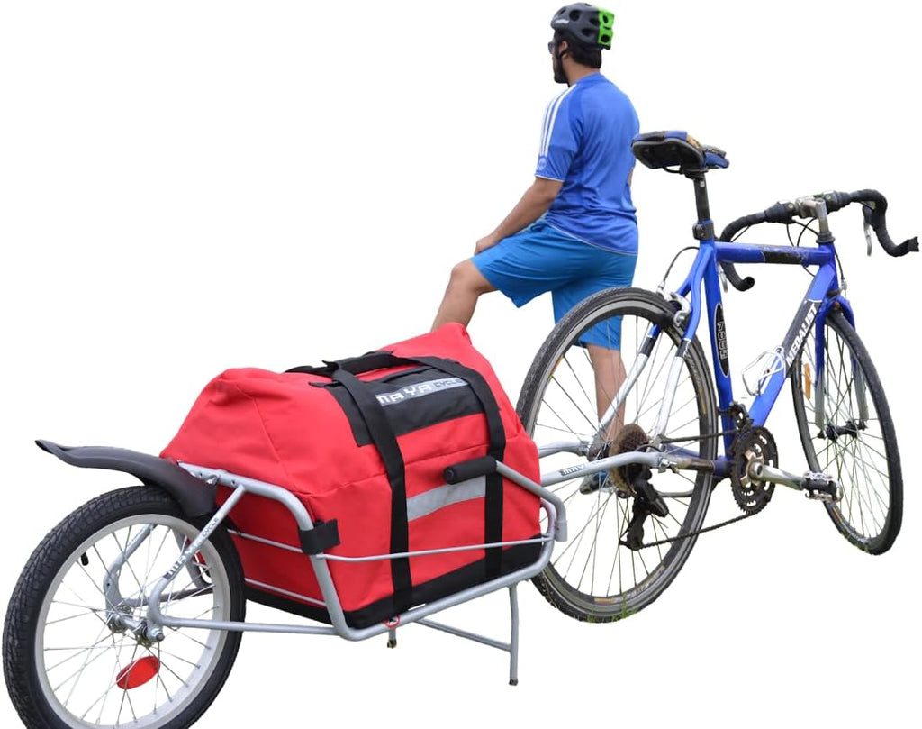 One-Wheel Bicycle Cargo Trailer with Kickstand – Converts to Wheelbarrow, Includes Bag, Fits 18' to 700c Bikes