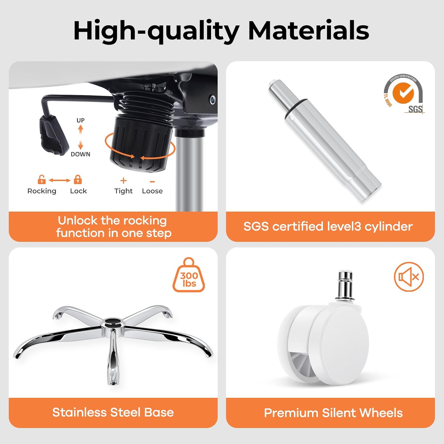 Office Chair Ergonomic Office Chair with Lumbar Support, Head Support, Rocking Function, FLIP-up Armrests, Mesh High Back Chair Home Office Desk Chair, Suitable for Home, Office, White