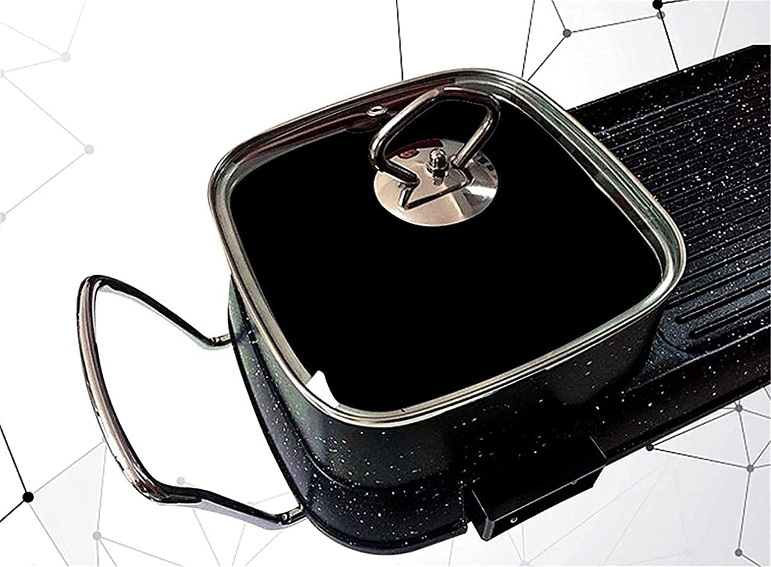 Korean BBQ Grill Non-Stick Electric Grill Pan With Hot Pot 2 In 1 Smoke-Free BBQ,Household Nonstick Electric Griddle