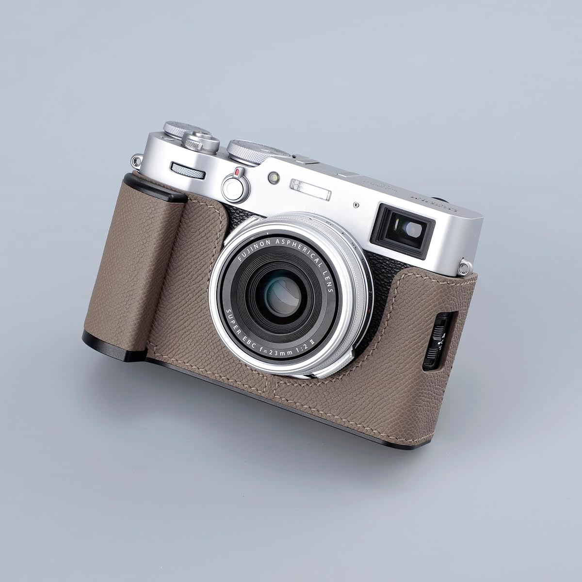 Camera Half Case for Fujifilm Fuji X100VI,Vintage Metal Genuine Leather Instant Camera Protective Cases Stylish Portable Shockproof (Gray)