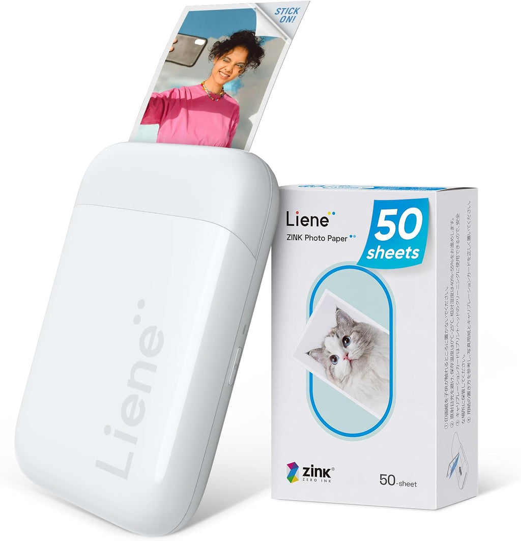 Liene Pearl K100 2x3' Photo Printer, Mini Instant Portable Color Picture Printer Bundle 50 Zink Adhesive Paper, Bluetooth 5.2 Compatible w/iOS & Android Small Phone Sticker for iPhone Smartphone White