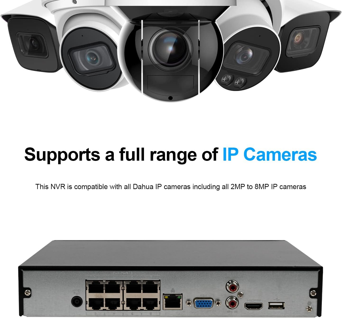 DahuaSecurity Advanced 8-Channel 8 PoE Port Network Video Recorder with 3TB HDD 4K HDMI Output and Smart Surveillance Features NVR for Home Security Camera System (NVR-8ch-8POE-3)