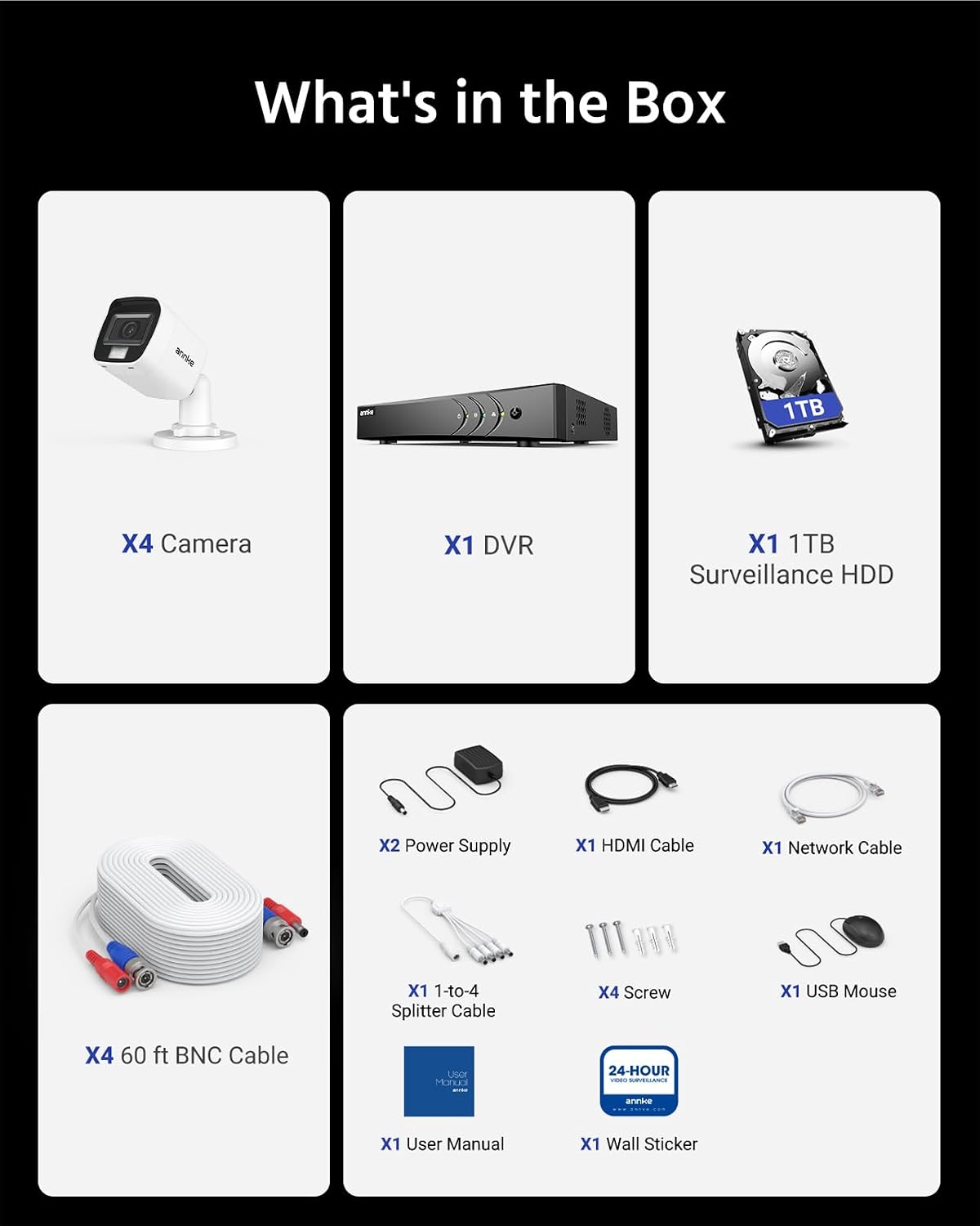 ANNKE 8CH 3K Security Camera System, 8 Channel Surveillance DVR, 4x 5MP 2960*1665 CCTV Cams with Audio, Dual Light, Built-in Mic, AI Human/Vehicle Detection, IP67, Color Night Vision, 1TB Hard Drive