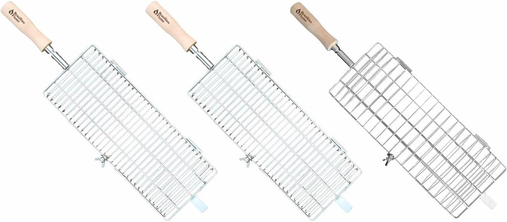 Brazilian Flame Rotisserie Baskets Compatible with 3 Skewer and 5 Skewer Portable Gas Rotisserie BBQ Grills for Roasting Corn on The Cob, Potatoes, Shrimp, Hot Dogs, Burgers, and Steaks, Set of 3