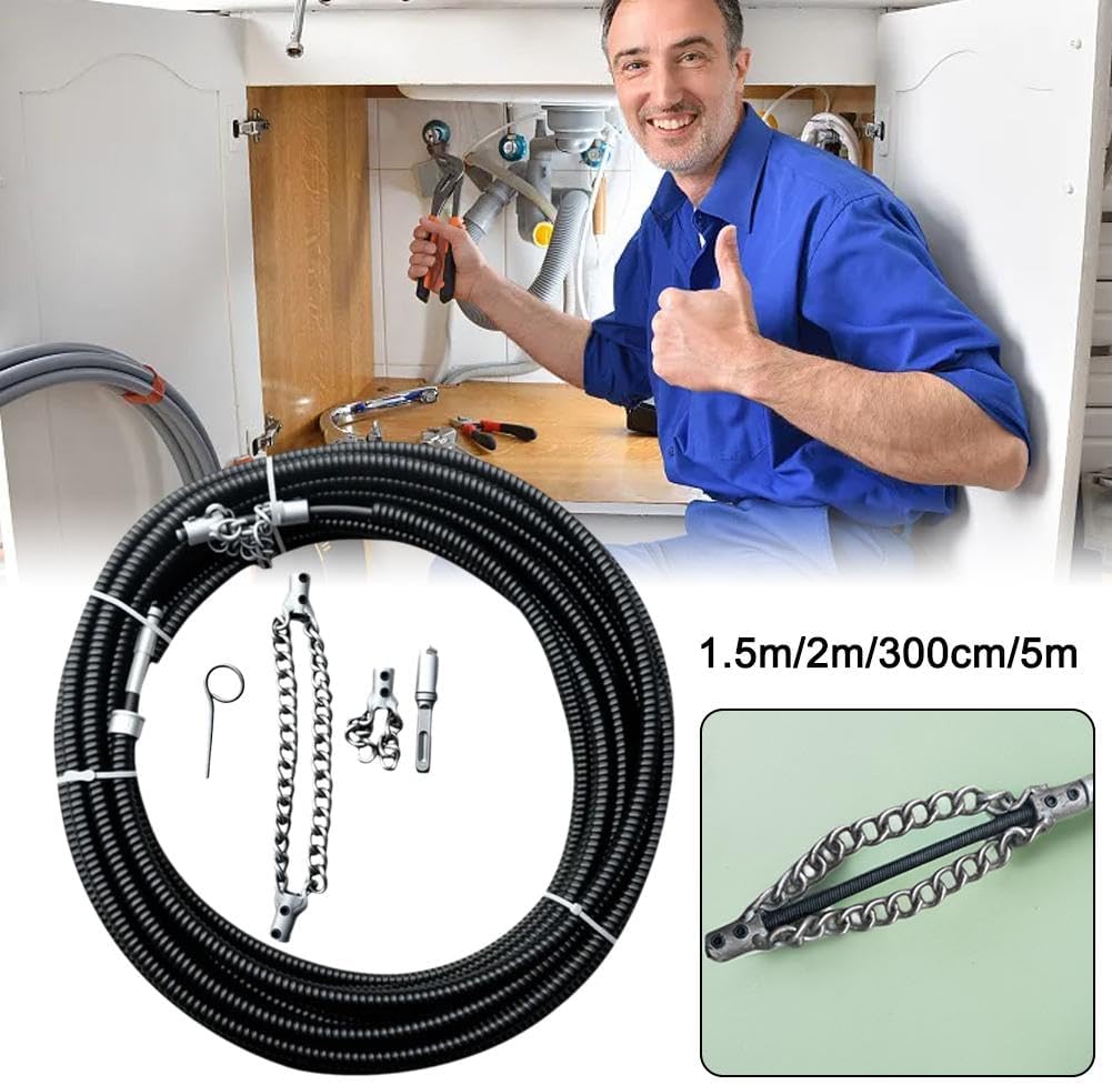 Flex-Shaft Sewer Descaling Chain, Multi-Purpose PVC Pipe Maintenance Tool, Push-Type Rotary Cable Sewer Dredge, Oil in Pipeline Blocks Drilling Tools, Suitable for 16mm Spring