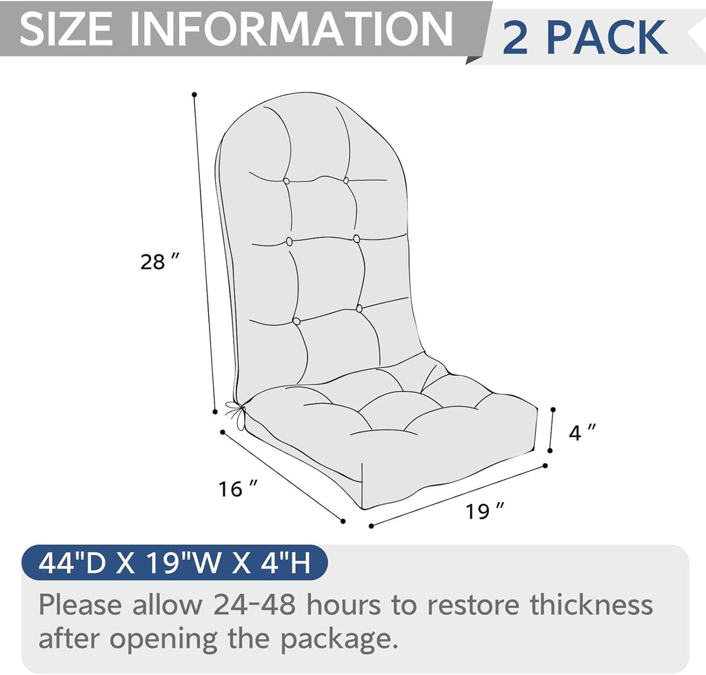 Indoor/Outdoor Adirondack Chair Cushions 44 x 19 x 4 Inch, Tufted Outdoor Rocking Chair Cushions, Anti-Slip High Back Patio Chair Cushion, Set of 2,Damask Red