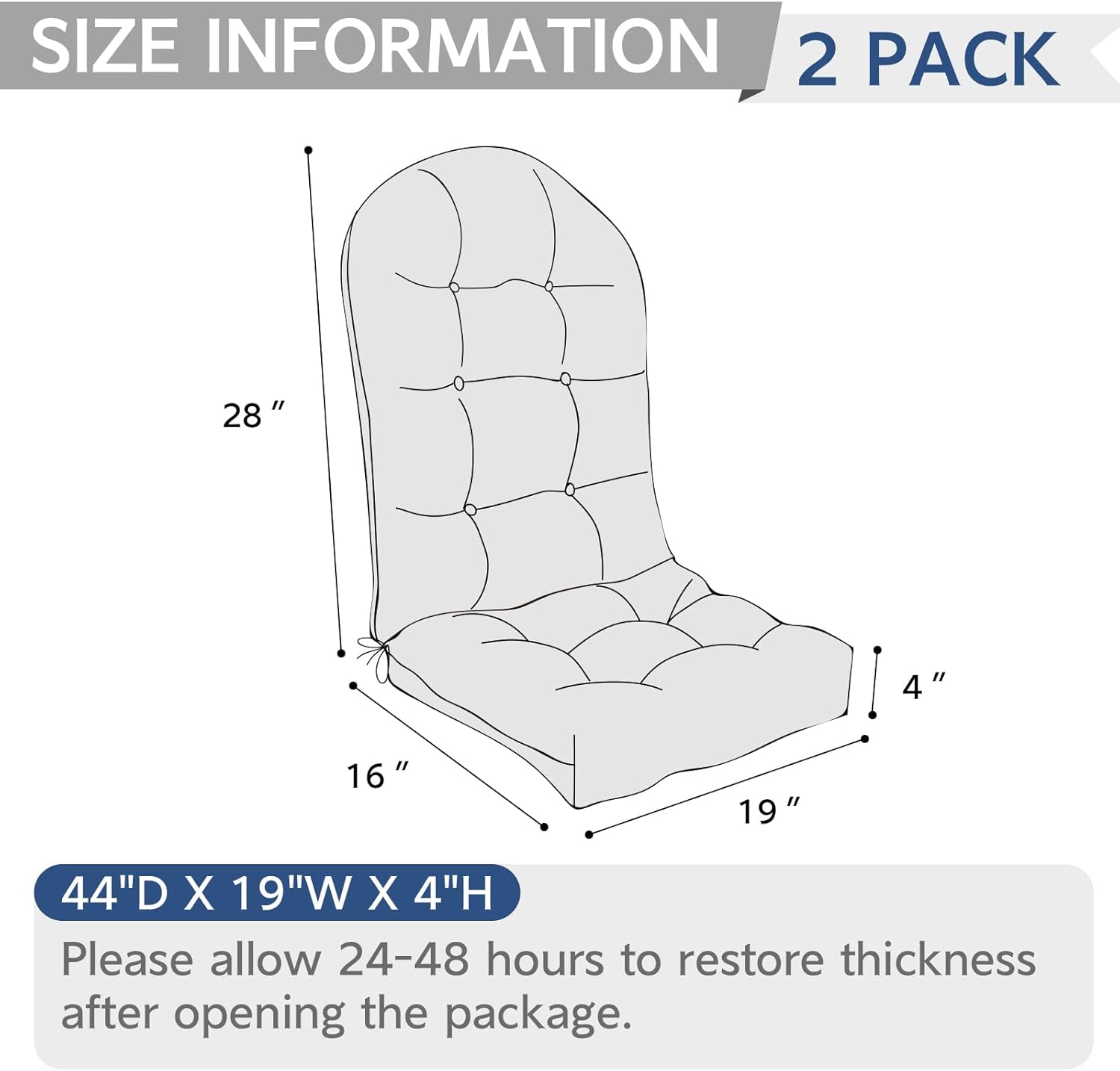 Indoor/Outdoor Adirondack Chair Cushions 44 x 19 x 4 Inch, Tufted Outdoor Rocking Chair Cushions, Anti-Slip High Back Patio Chair Cushion, Set of 2,Damask Red