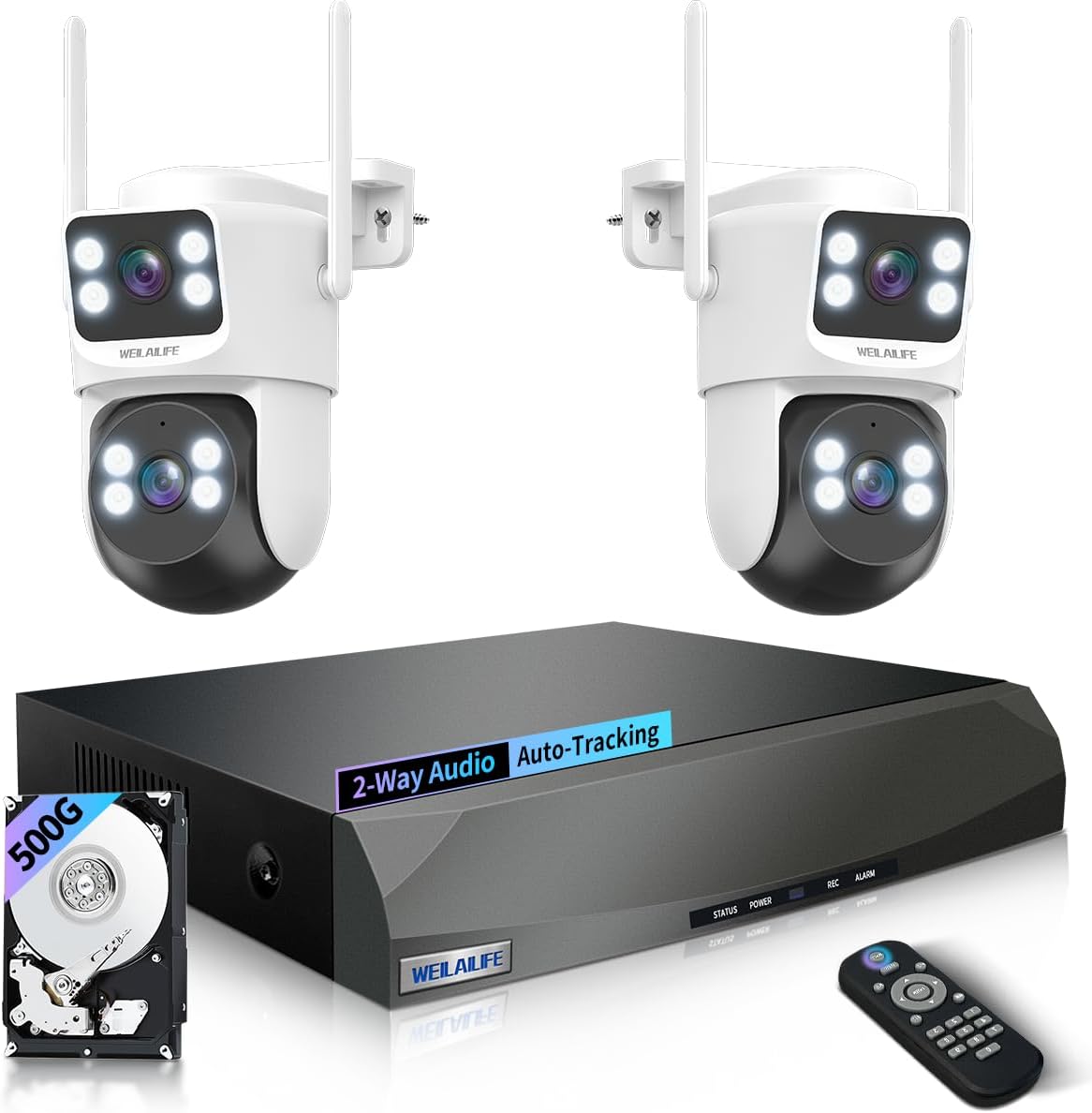 【2-Way Audio & Auto Tracking】 4MP PTZ Security Cameras Wireless Outdoor, Wireless Cameras for Home Security, Home Video Security Cameras System, Surveillance DVR Kits