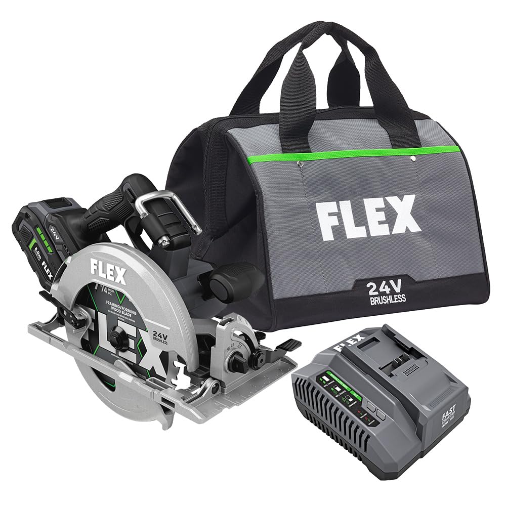 FLEX 24V Brushless Cordless 7-1/4-Inch Circular Saw Kit with 8.0Ah Lithium Battery and 280W Rapid Charger - FX2141-1D
