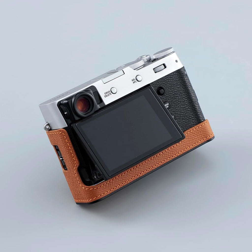 Camera Half Case for Fujifilm Fuji X100VI,Vintage Metal Genuine Leather Instant Camera Protective Cases Stylish Portable Shockproof (GreenD)