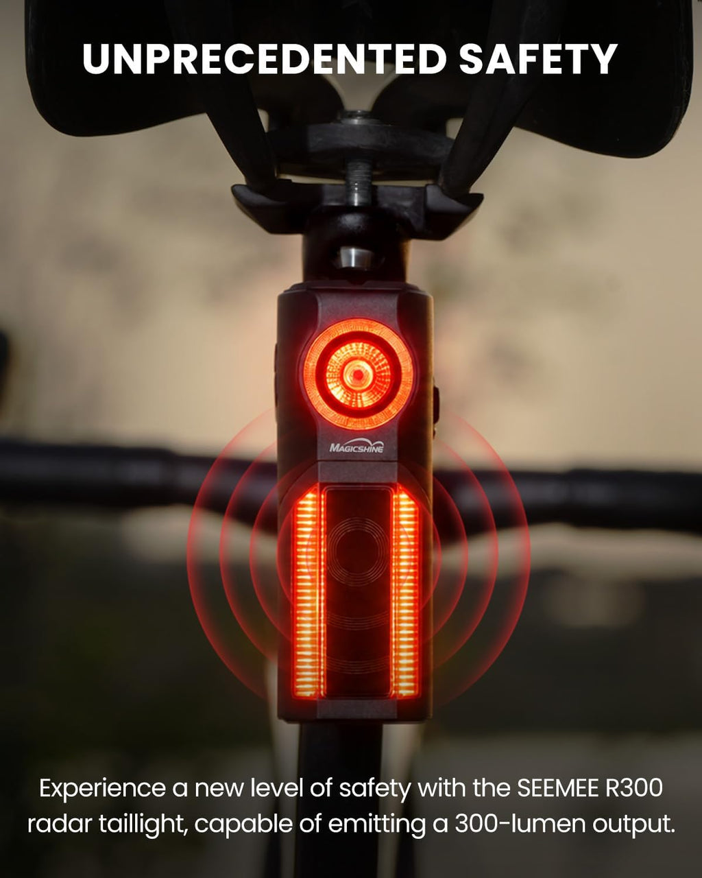 MagicShine SEEMEE R300 Bike Radar Tail Light with Smart Rearview Detection,270°Wide Angle Boosts Rider Awareness & Visibility Battery Life 100H,IPX6 Waterproof,ANT+ Compatible with Garmin/Wahoo