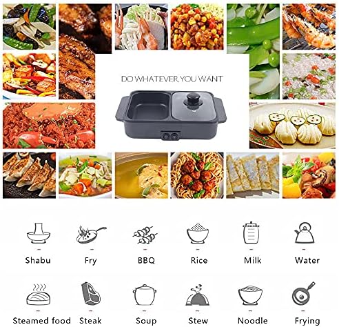 2-in-1 Electric Hot Pot & Grill - Nonstick Multifunction Griddle for Steak, Shabu Shabu, Korean BBQ - Independent Temperature Control, Ideal for Family Gatherings & Parties
