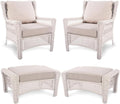 Park Meadow 4-Piece Patio Wicker Armchairs Bistro Set, All-Weather Hand-Woven HDPE Rattan Chairs with Ottoman Footrest for Backyard Porch Deck (Taupe Beige/Off-White)