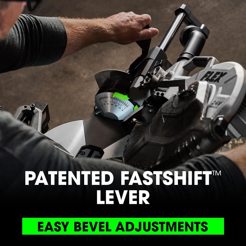 FLEX 24V Brushless Cordless 12-Inch Dual Bevel Sliding Miter Saw Kit with 10.0Ah Stacked Lithium Battery and 280W Rapid Charger - FX7141A-1J