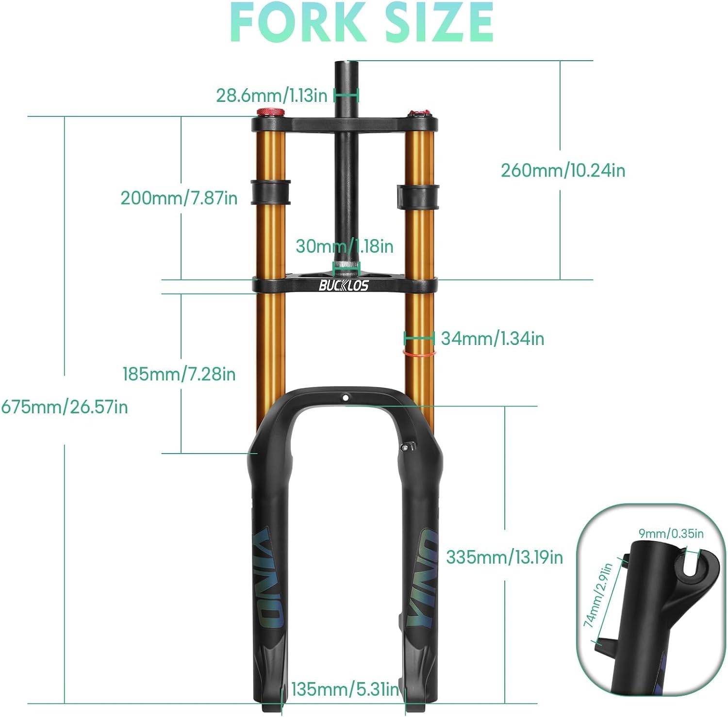 BUCKLOS 20 inch 4.0 Fat Tire E-Bike Air Suspension Fork, 180mm Travel Spacing Hub 135mm Straight Tube MTB Manual Lockout 9mm QR Mountain Bike Double Shoulder Electric Bicycle Front Forks Snow Beach
