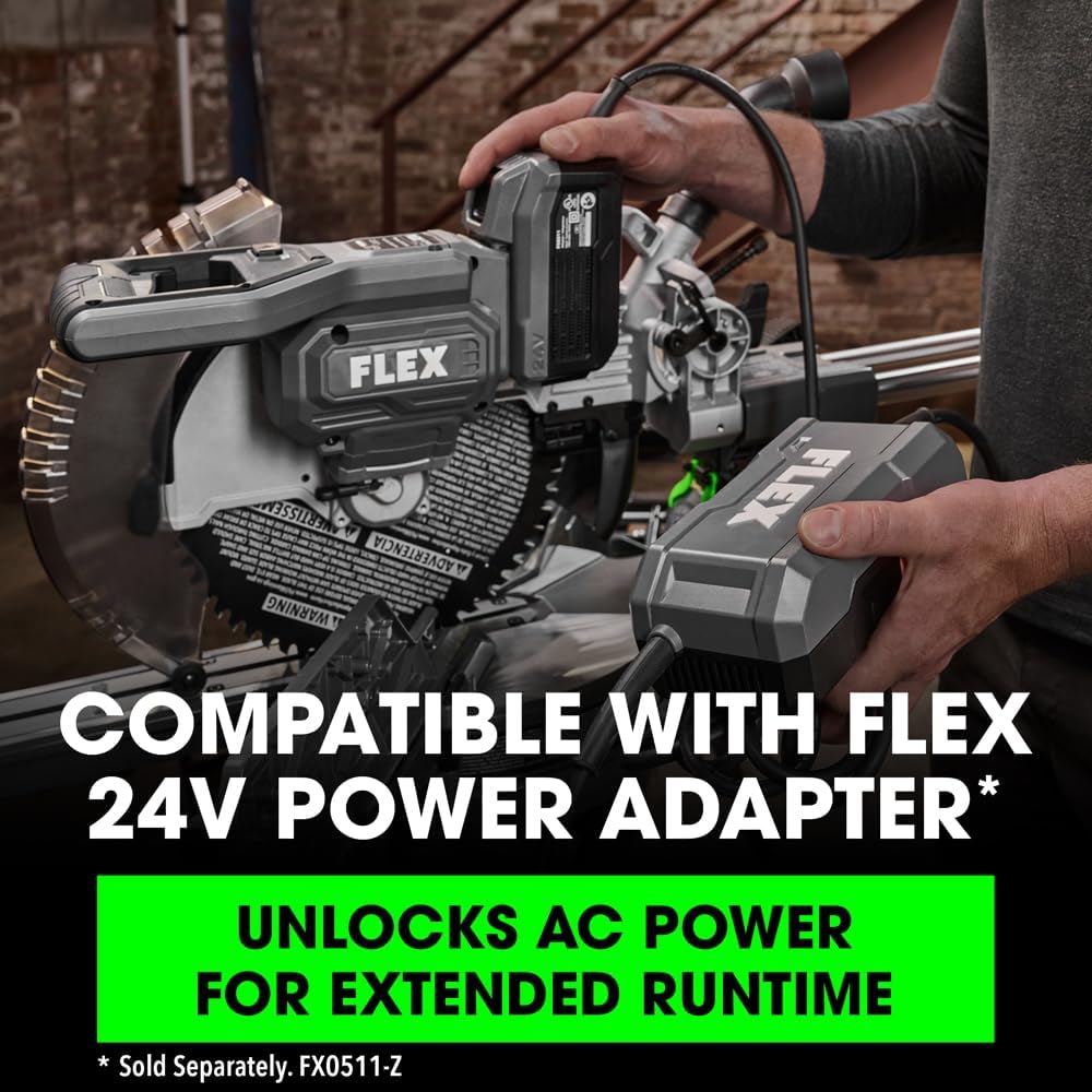 FLEX 24V Brushless Cordless 12-Inch Dual Bevel Sliding Miter Saw Tool Only, Battery and Charger Not Included - FX7141A-Z