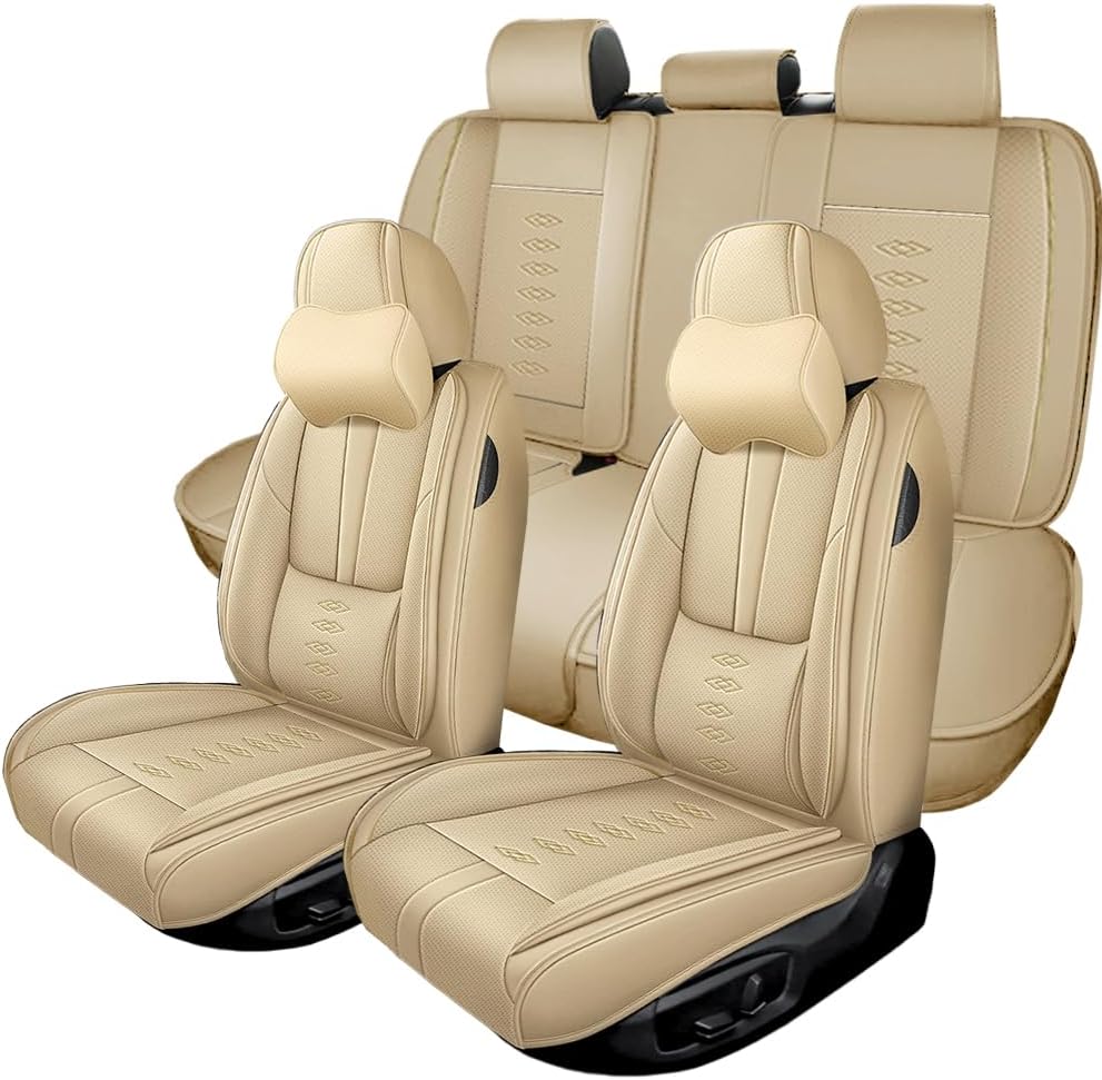 Full Set Seat Covers for Lexus LS 400 1995-1999,Leather Car Seat Cover,Soft Seat Cushion Covers with Airbag,Waterproof Automobile Seat Protectors for LS 400(Beige,Deluxe)
