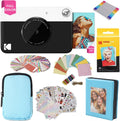 Kodak Printomatic Full-Color Instant Print Camera Gift Bundle + Soft Case + Zink 2x3 Sticky Back Photo Paper 20pk + Album + Sticker Sets + Sticker Frames + Markers + Hanging Frames, Fun Gift - Black