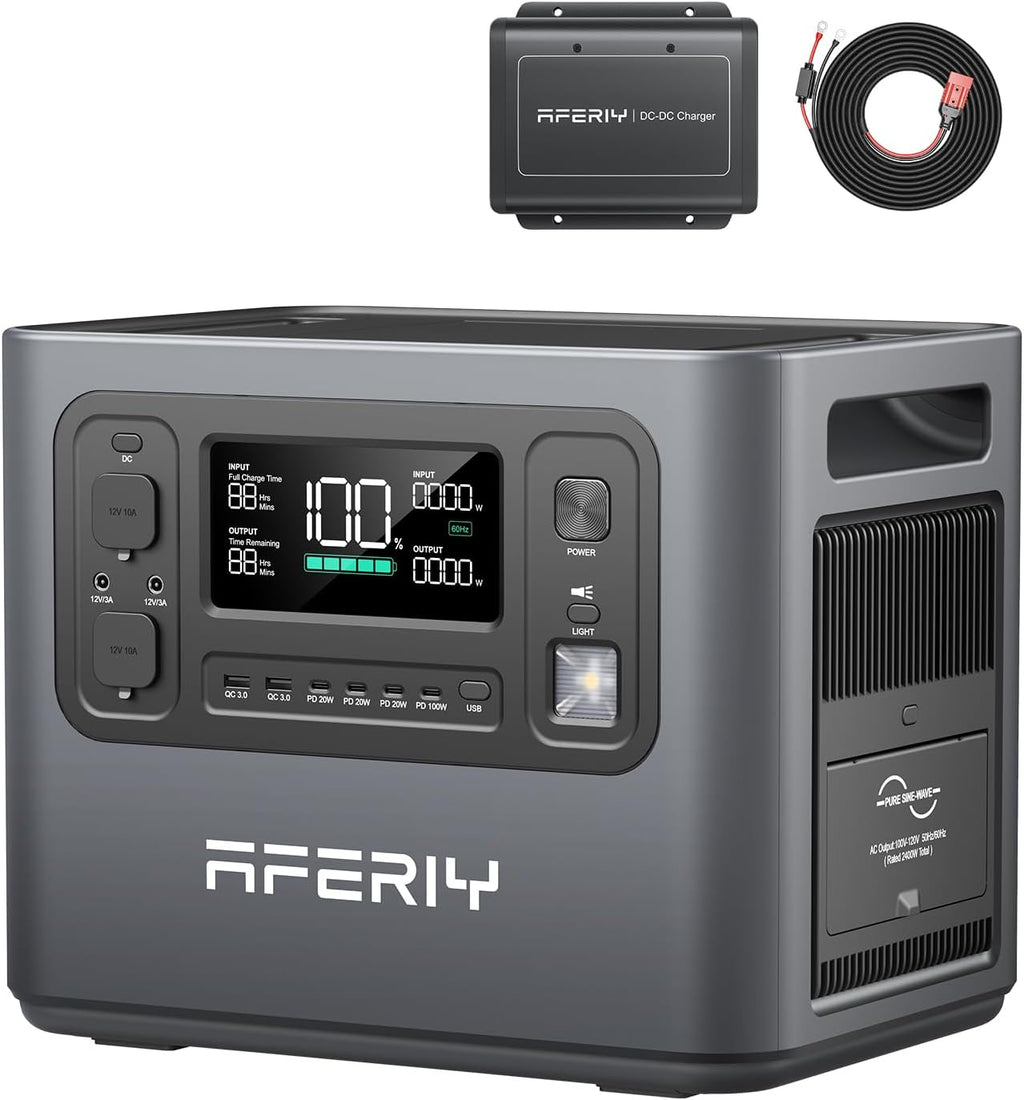 AFERIY P210 Portable Power Station & DC600 Charger (Ships Separately),2048Wh LFP Backup, 580W DC-DC Alternator Charger for Solar Generator, 4Hr Full Charge via Car, Ideal for Car Camping,RV Travel