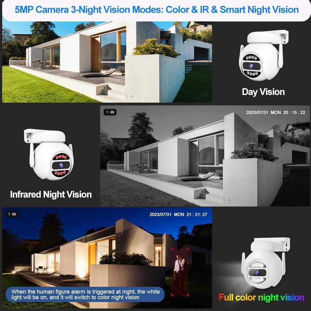 [Auto Tracking Alert 360° PTZ & 2-Way Audio] 8CH Plug&Play Wireless Cameras for Home Security, 4x1920P 5MP IP67 IR&Full Color Night Vison AI Motion Detection, 1TB HDD 24/7 Recording Remote Control