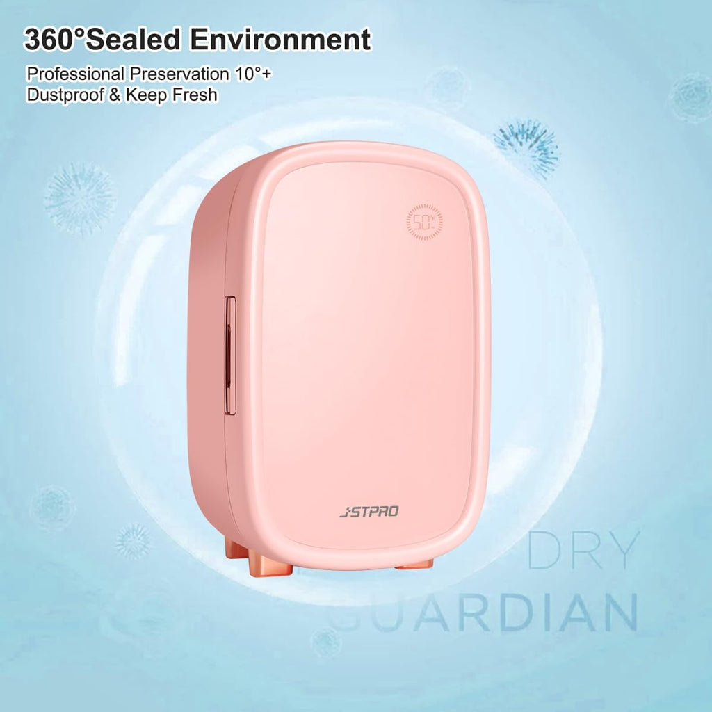 JSTPRO Skincare Fridge 12 Liter, Beauty Fridge for Comestic Storage, 10°C/50°F + Intelligent Constant Temperature Control Mini Compact Pink Cosmetics Refrigerator for Makeup Lipstick