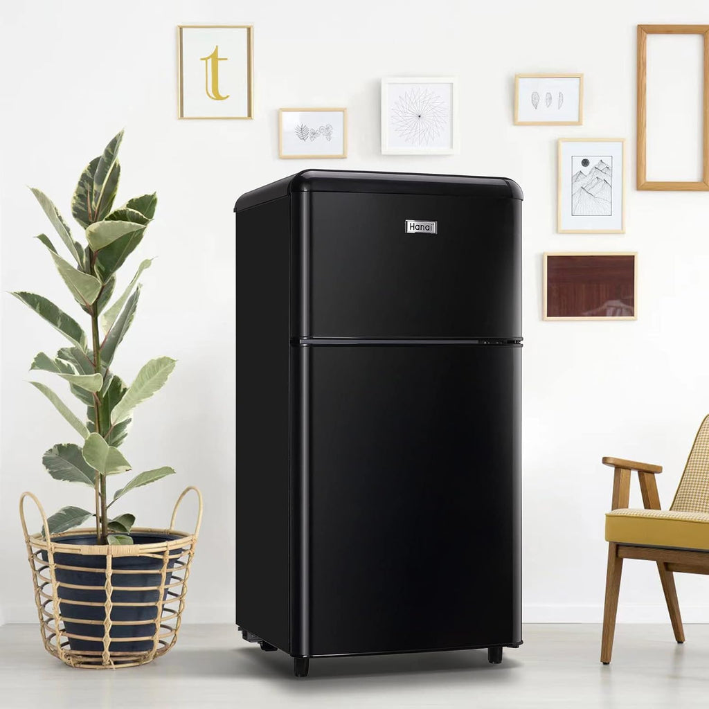 Compact Refrigerator 3.5 Cu.Ft WANAI Classic Retro Refrigerator 2 Door Mini Refrigerator Adjustable Remove Glass Shelves Refrigerator Suitable for Dorm Garage and Office