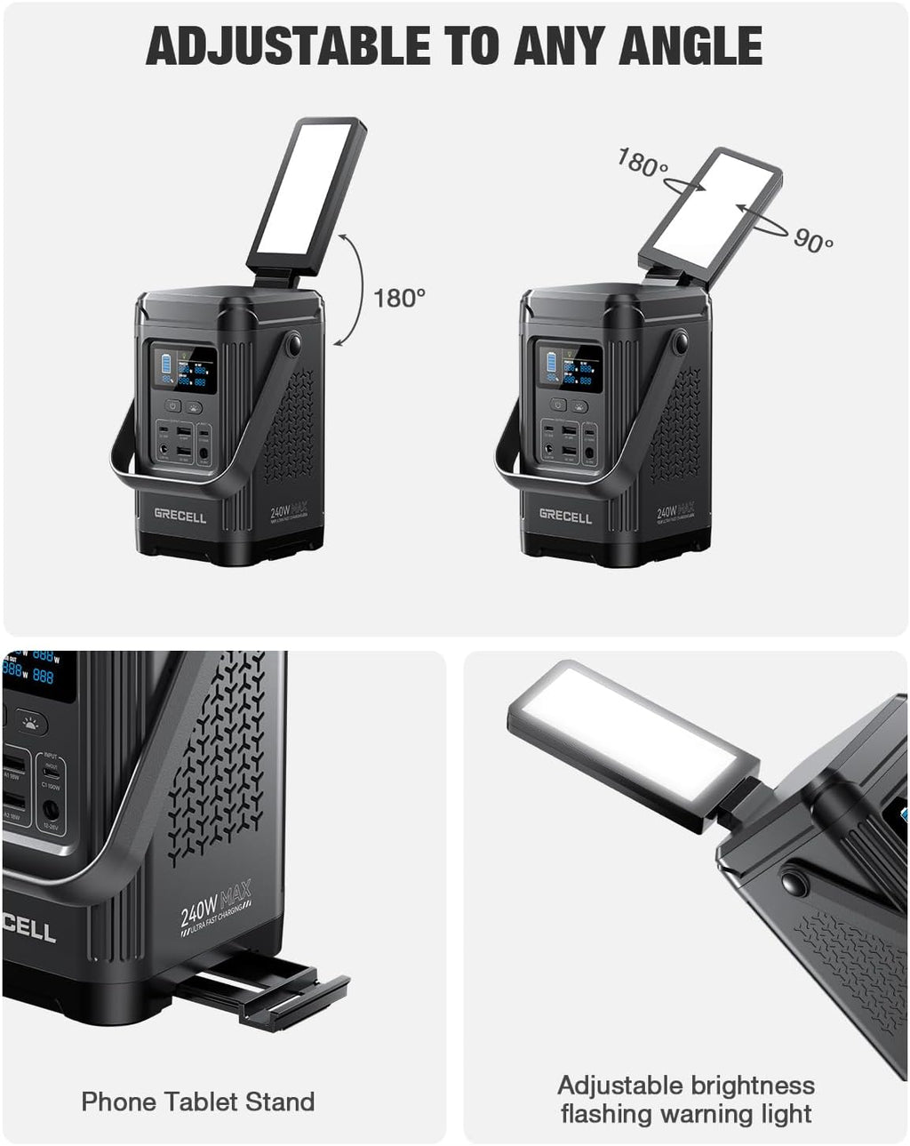 GRECELL 240W Portable Power Station with 120W Solar Panel, 24% High Efficiency 153.6WH Solar Generator, LiFePO4 Battery Dual Way 100W PD, Portable Power Bank with Integrated Stand for Outdoors Travel