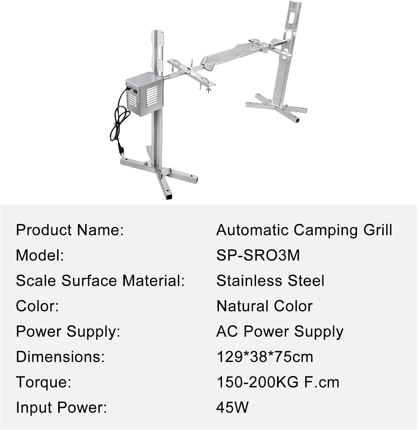 Automatic Pig Barbecue Rotating Motor & Grill, Electric Auto Rotate, Stainless Steel, Adjustable Height 38CM,50CM,62CM