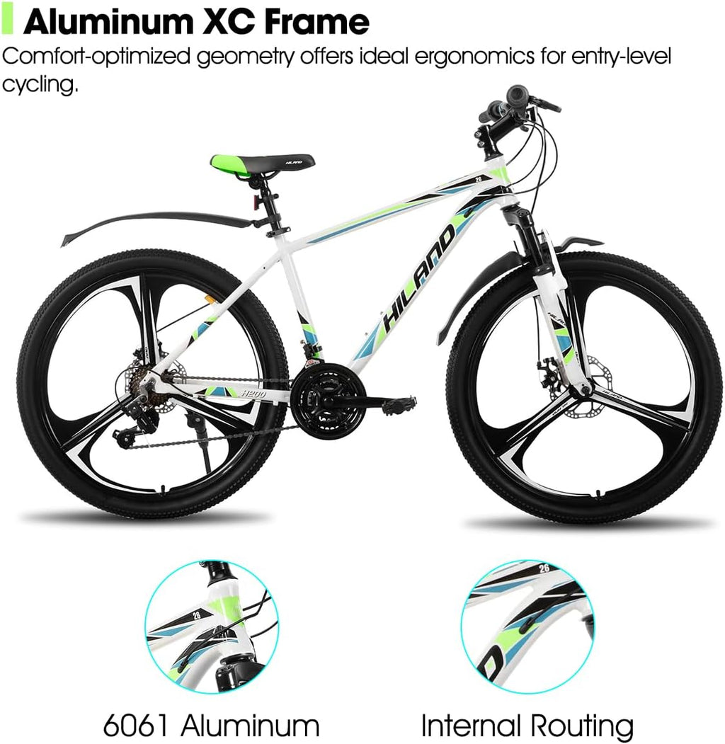 HILAND 26' MTB Mountain Bike for Men Women Adults, 18-Speed, Disc Brake, Lightweight Aluminum Frame, 3/6 Spoke Wheel