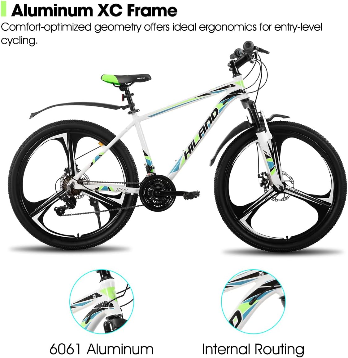 HILAND 26' MTB Mountain Bike for Men Women Adults, 18-Speed, Disc Brake, Lightweight Aluminum Frame, 3/6 Spoke Wheel