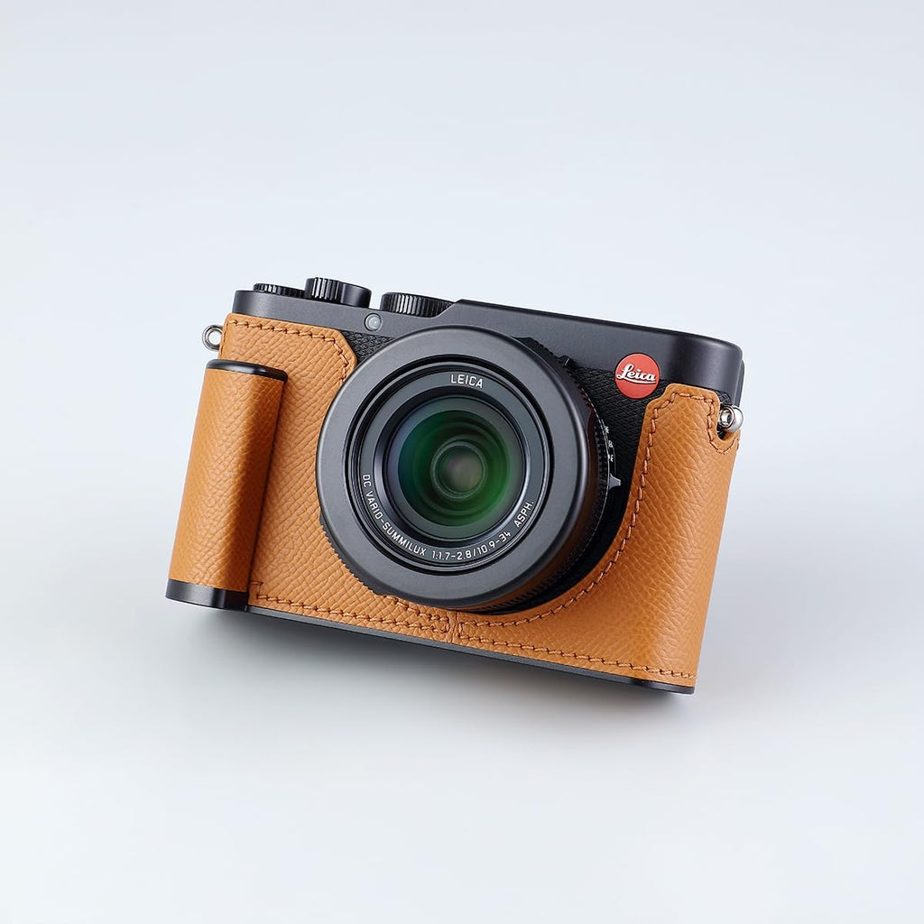 Camera Half Case for Leica D-LUX 8, Vintage Metal Genuine Leather Instant Camera Protective Cases Stylish Portable Shockproof (Brown)