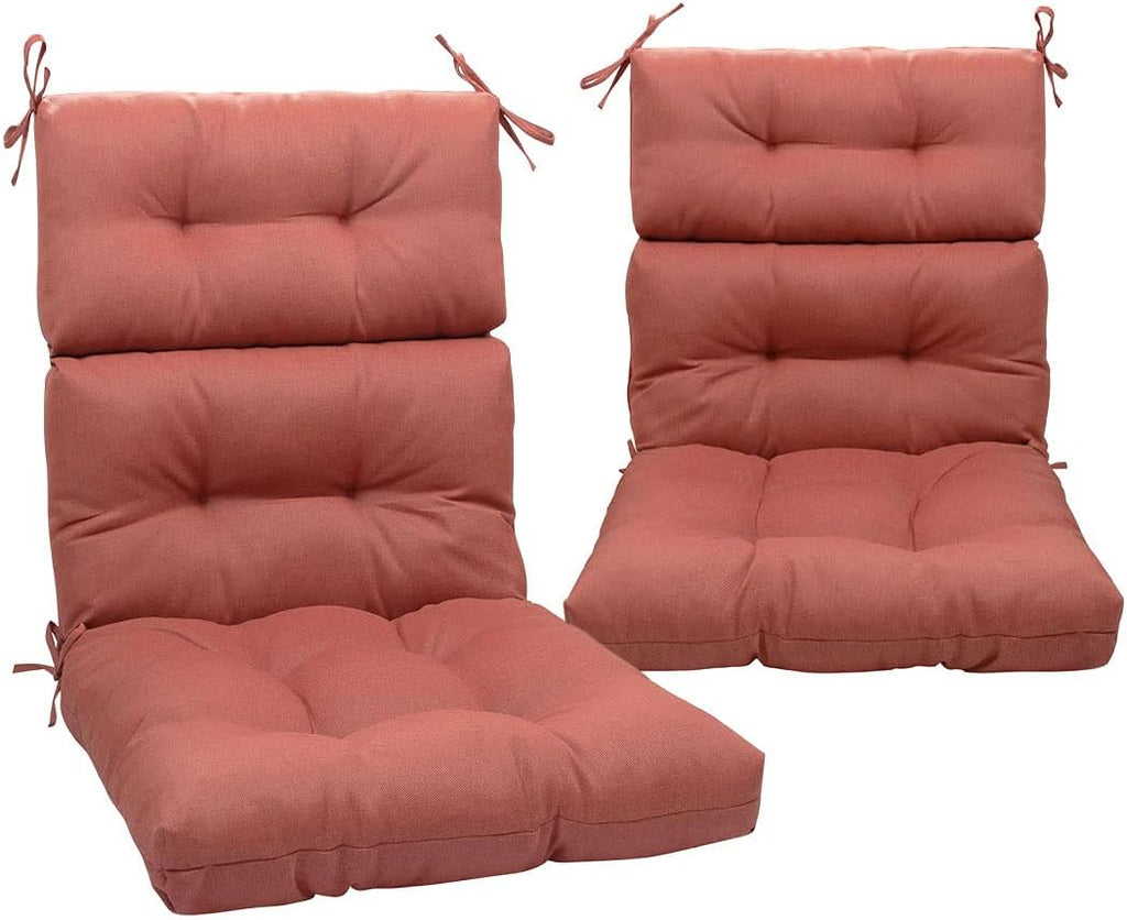 Magpie Fabrics Indoor/Outdoor Tufted High Back Chair Cushion Set of 2, Waterproof Deep Seating Rocking Chair Outdoor Chaise Lounge Sun Lounger Chair Cushions(Coral)