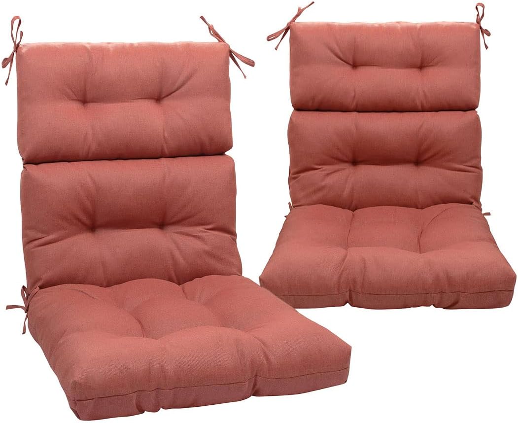 Magpie Fabrics Indoor/Outdoor Tufted High Back Chair Cushion Set of 2, Waterproof Deep Seating Rocking Chair Outdoor Chaise Lounge Sun Lounger Chair Cushions(Coral)