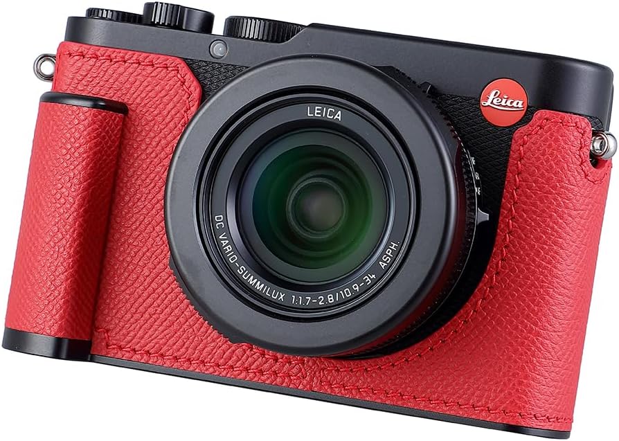 Camera Half Case for Leica D-LUX 8, Vintage Metal Genuine Leather Instant Camera Protective Cases Stylish Portable Shockproof (Red)
