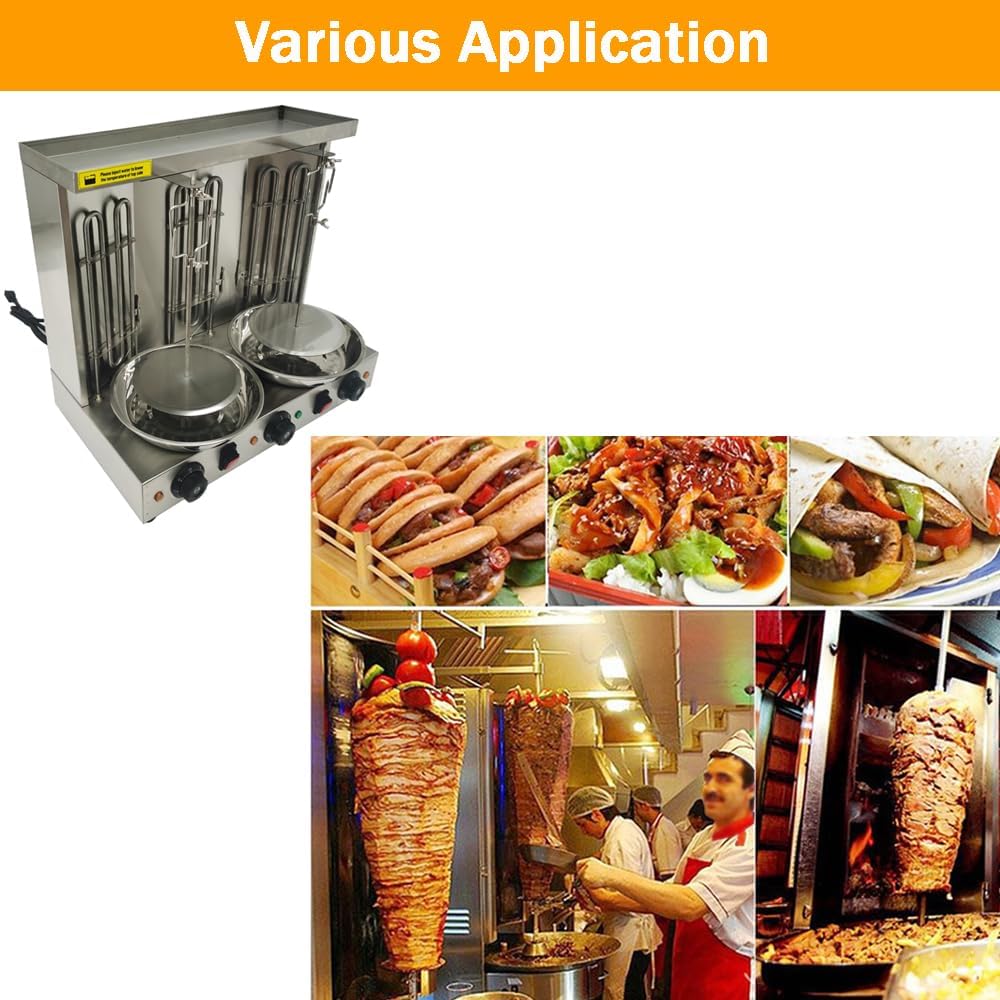 Shawarma Grill Machine Electric Vertical Barbecue Oven with 3 Burners 360° Rotating Kebab Grill Broiler Gyro Rotisserie Oven for Commercial and Home Use