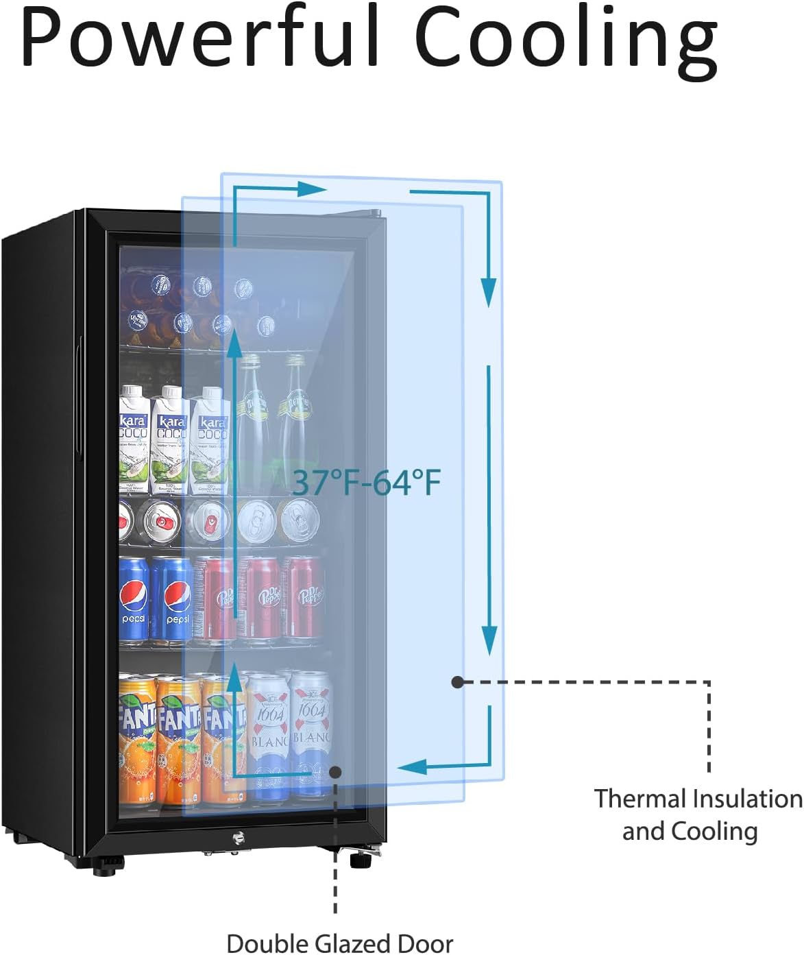 Saeoola Beverage Refrigerator, 3.2 Cu.ft Mini Fridge with Double Glass Door, Cooler for Soda, Beer or Wine for Home, Office or Bar with Adjustable Removable Shelves (Black)