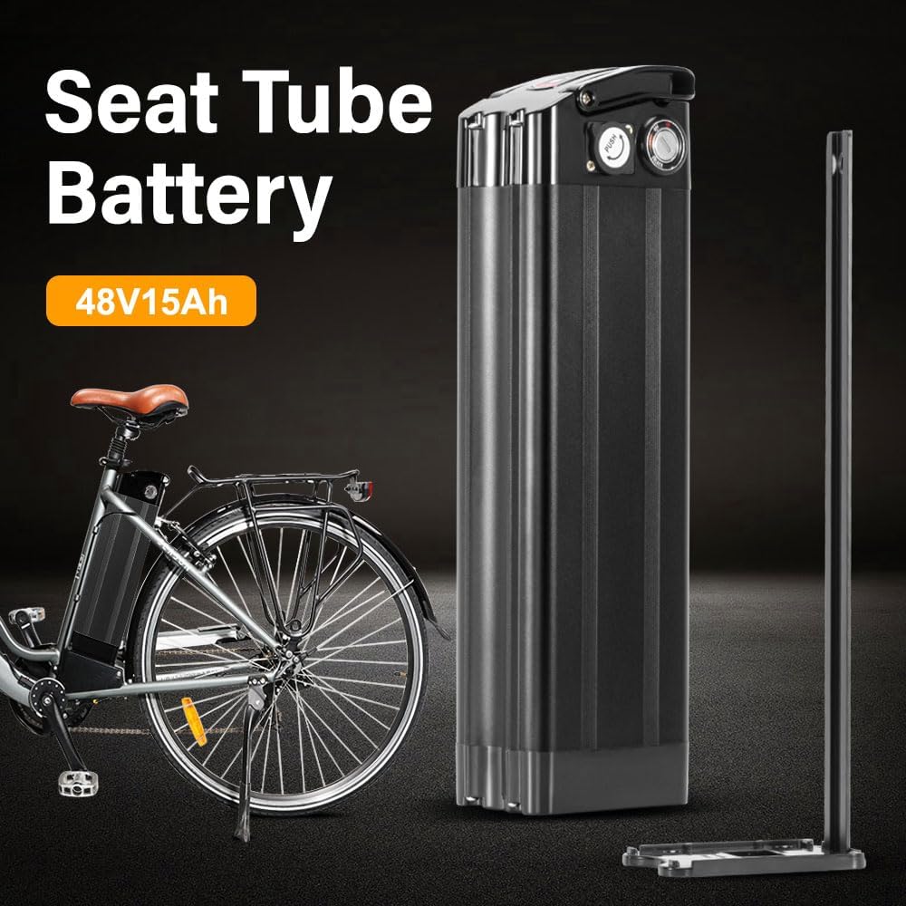 YS YOSE POWER 48V 15AH Lithium Ebike Battery Seat Tube 250W 350W 500W 750W 1000W Bicycle Electric Bike Battery with Charger 2Pins Discharge Port 30A BMS Silverfish E Bike Batteries
