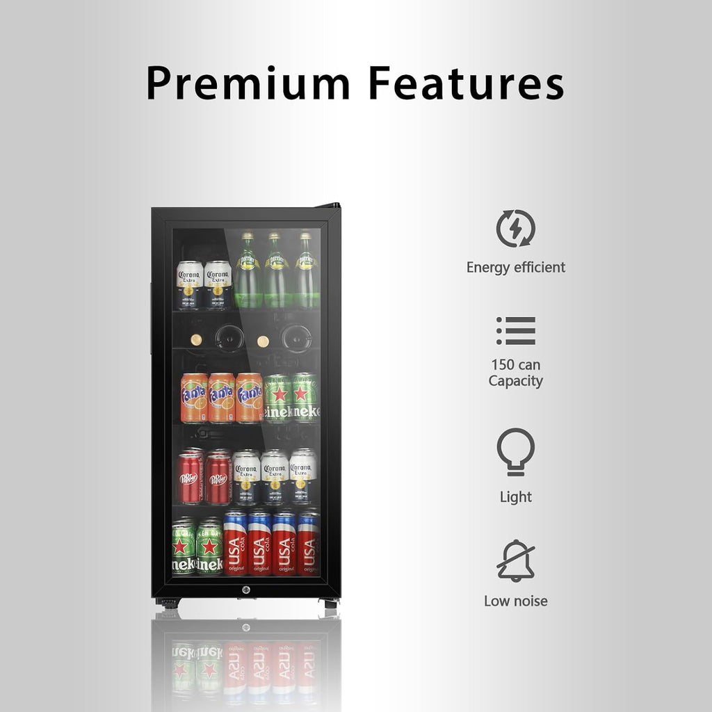 HAILANG LANG Beverage Refrigerator, 4.5 Cu.Ft, Mini Fridge with Glass Door for Soda Beer, Freestanding Beverage Cooler for Office, Bar, Adjustable Shelving&Adjustable Foot