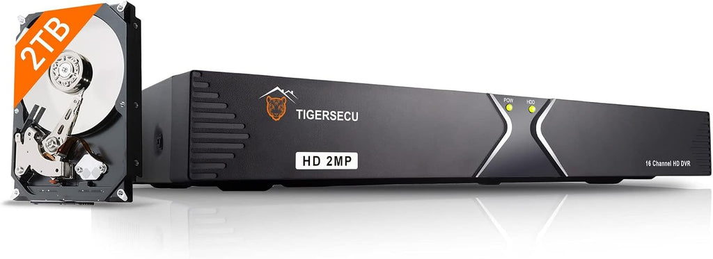 TIGERSECU Super HD 1080P 16 Channel DVR Security Recorder with 2TB Hard Drive, H.265 Hybrid 6-in-1 CCTV DVR Recorder Compatible with 2MP and 5MP TVI, AHD, CVI, Analog, RS485 PTZ and IP Cameras