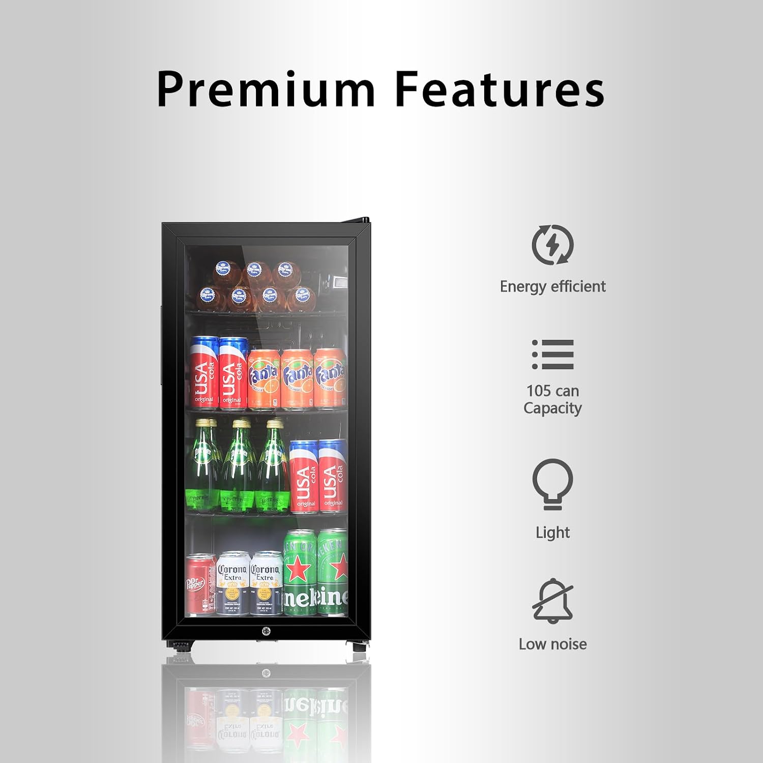 HAILANG Beverage Refrigerator, 3.2 Cu. Ft, Mini Fridge with Glass Door for Soda Beer, Freestanding Beverage Cooler for Office, Bar, Adjustable Shelving&Adjustable Foot