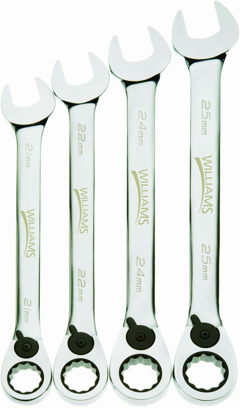 Williams MWS-4RC 4-Piece Metric Reversible Ratcheting Combination Wrench Set