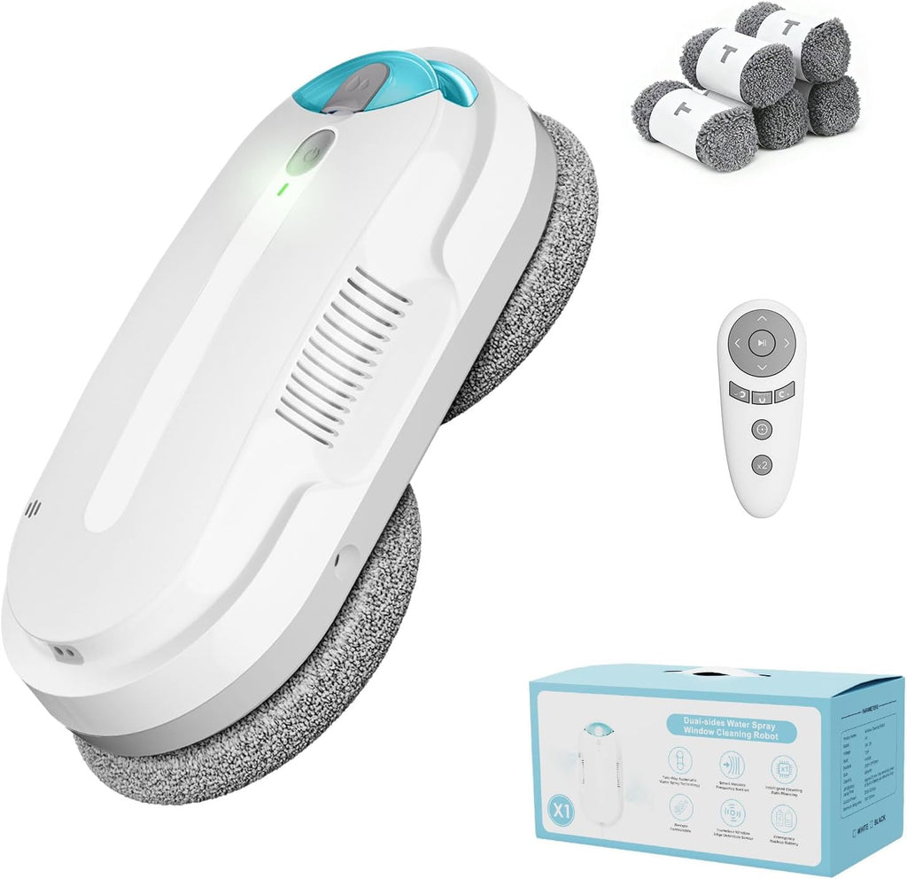 Smart Window Cleaning Robot with bidirectional ultrasonic Spray & 85ml Tank - Automatic Edge Detection, 2400-3200pa Strong Suction, Anti-Drop P