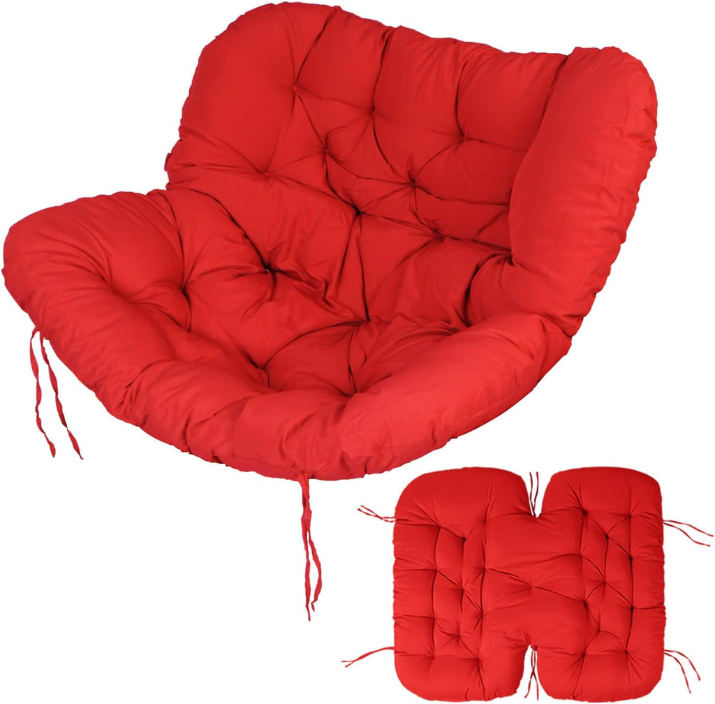 Outdoor Rocking Chair Cushions 6.3' Thick, Only Cushion, Waterproof, Fade-Resistant, Patio Egg Lounge Chair Cushion with 6 Straps, Indoor Papasan Chair Cushion (Red)