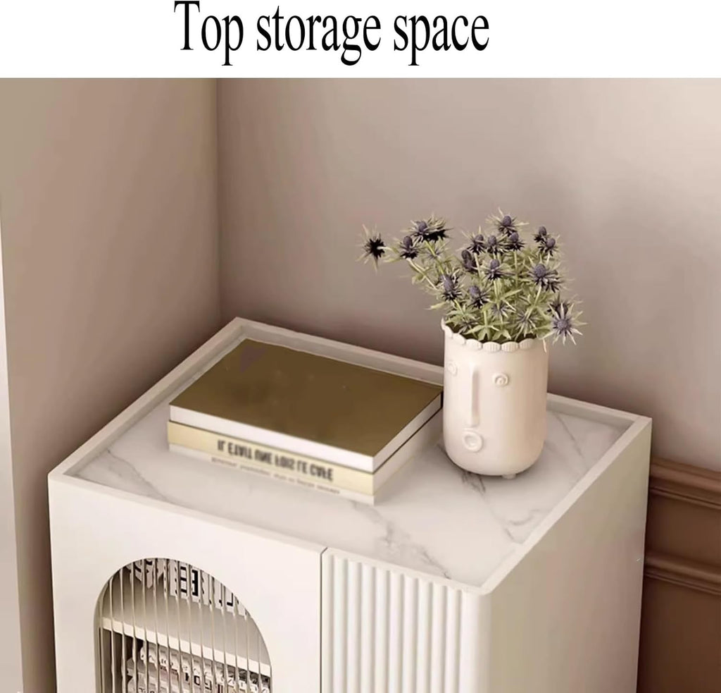 Small Storage Cabinet with Doors for Robot Vacuum and Mop Self Emptying, Side Table with Storage for Living Room with Adjustable Shelf for Kitchen Dinning Room