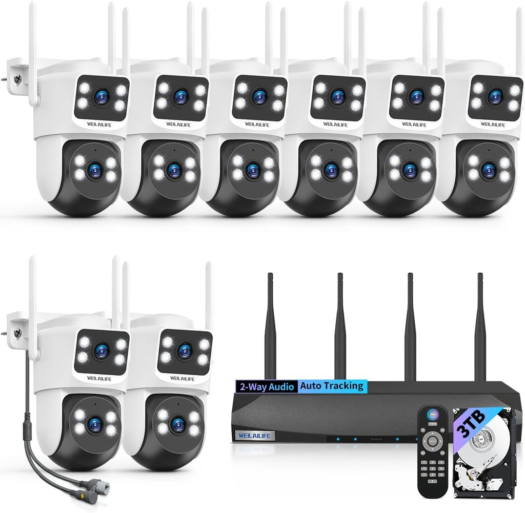 【2-Way Audio & Auto Tracking】 4MP PTZ Security Cameras Wireless Outdoor, Wireless Outdoor Security Camera System, Home WiFi Video Surveillance DVR Kits