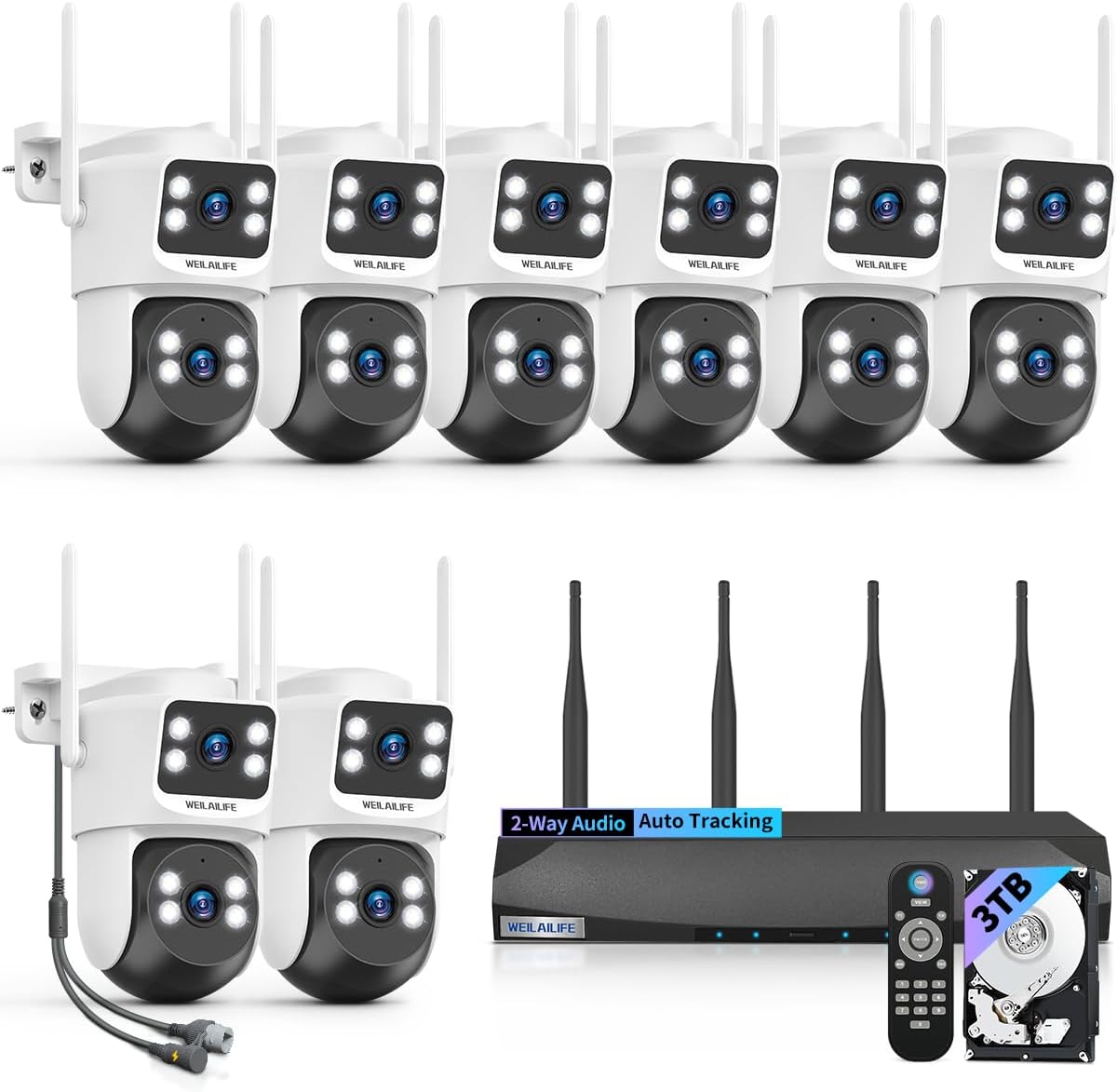 【2-Way Audio & Auto Tracking】 4MP PTZ Security Cameras Wireless Outdoor, Wireless Outdoor Security Camera System, Home WiFi Video Surveillance DVR Kits