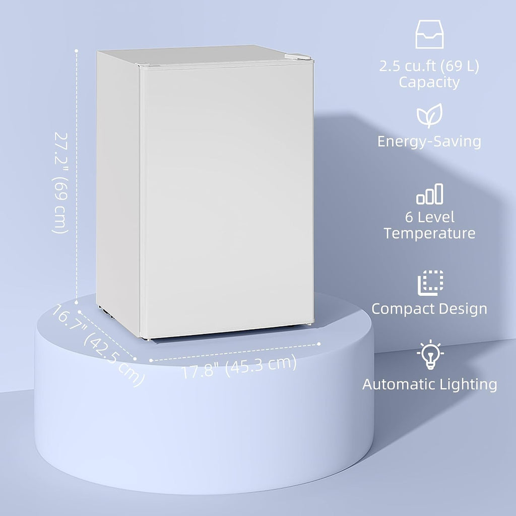 HOMCOM 2.5 Cu.Ft Mini Fridge with Freezer, Single Door Small Refrigerator with Adjustable Thermostat Energy-efficient Low Noise, Mini Refrigerator for Bedroom, Dorm, Office, White