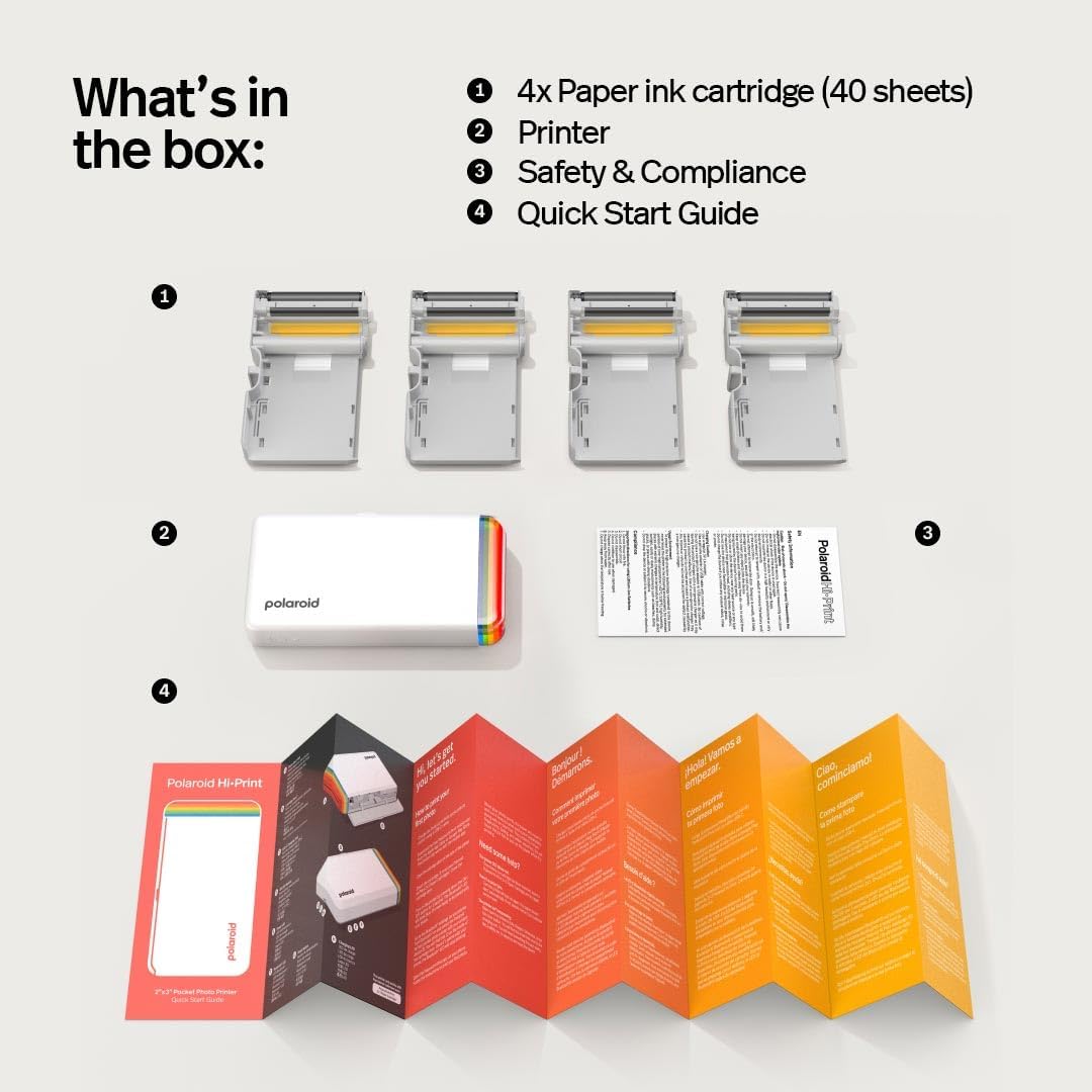 Polaroid Hi-Print + Paper Bundle - 2nd Generation Bluetooth Connected 2x3 Pocket Photo Dye-Sub Printer - White Printer + 40 Photos (6438)