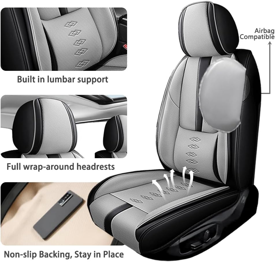 Front Seat Covers for Subaru Outback 2000-2024 2025,Leather Car Seat Covers,Soft Interior Accessories Seat Cushion Cover,Waterproof Automobile Seat Protectors for Outback(Black Gray,Deluxe)