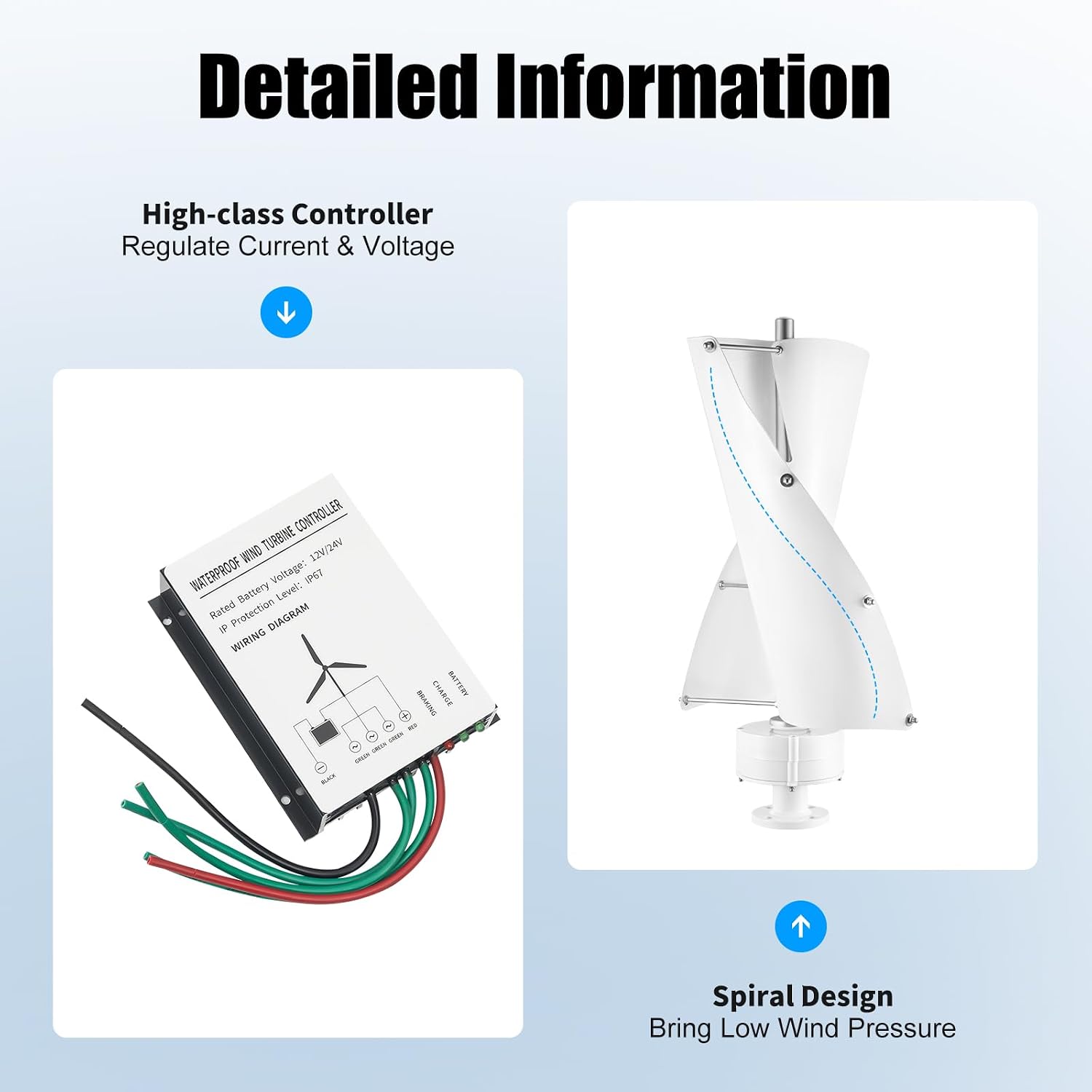Vertical Axis Windmill Turbine Generator, 100W 12V Wind Turbine, 2 Blades Aluminum Alloy Permanent DN25 Flange IP67 Protection Magnet Generator Electromagnetism Controller, White